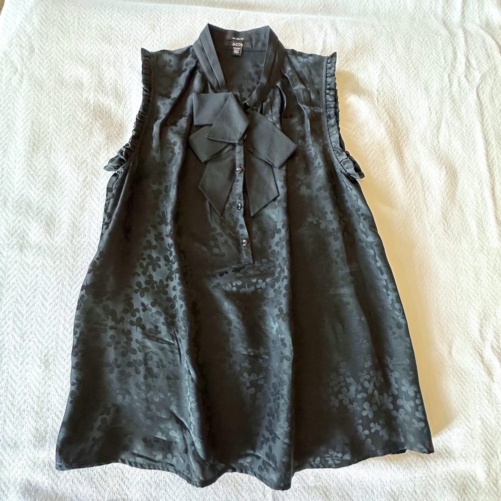 Sleeveless Silk Blouse, Size XS, Black
